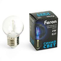 Лампа светодиодная LED 2вт Е27 синий шар | код 48934 | Feron