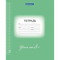 Тетрадь 12 л. BRAUBERG ЭКО 5-КА , клетка, обложка плотная мелованная бумага, ЗЕЛЕНАЯ | код 104759 | BRAUBERG
