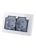 Розетка двойная 2П+З с защ. шт. и прозрачной крышкой 16А 250В IP44 белая Таймыр TDM | код SQ1814-0077 | TDM