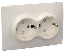 Розетка 2-местная РСш12-3-Км с заземляющим контактом с защитной шторкой 16А керамика КВАРТА кремовый | код ERK24-K33-16-K | IEK