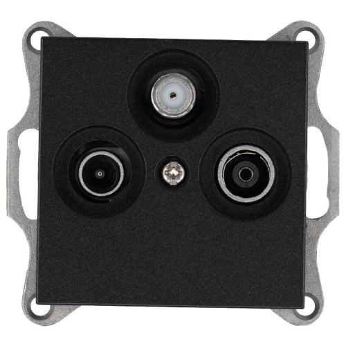 Розетка TV+FM+SAT9.5 мм проходная с накладкой, цвет Антрацит | код G6207B | Jasmart