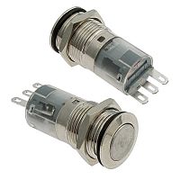 Кнопка антивандальная без подсветки RUICHI LAS2-GQF-11 on-(on), М16, IP65, никелированная латунь | код 77898 | Ruichi