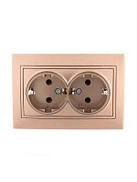 Розетка 2-м СП Мира 16А IP20 с заземл. со вставкой керамика свет. корич. перламутр. LEZARD 701-3131-127