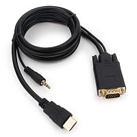 Кабель HDMI->VGA Cablexpert A-HDMI-VGA-03-6, 19M/15M + 3.5Jack, 1.8м, черный, позол.разъемы, пакет | код A-HDMI-VGA-03-6 | Cablexpert