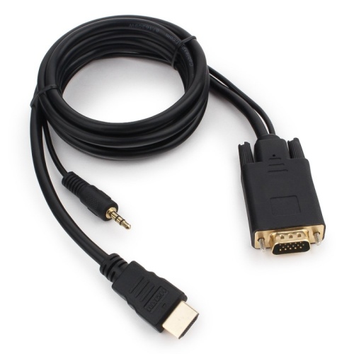 Кабель HDMI->VGA Cablexpert A-HDMI-VGA-03-6, 19M/15M + 3.5Jack, 1.8м, черный, позол.разъемы, пакет | код A-HDMI-VGA-03-6 | Cablexpert