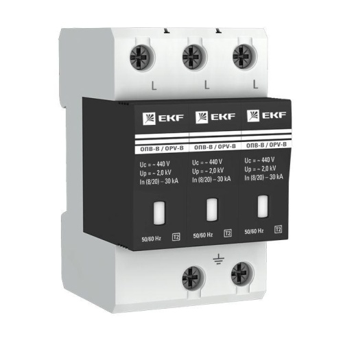 Ограничитель импульсных напряжений ОПВ-B/3P In 30кА 400В PROxima | арт. opv-b3 | EKF Ограничитель импульсных напряжений ОПВ-B/3P In 30кА 400В PROxima | арт. opv-b3 | EKF