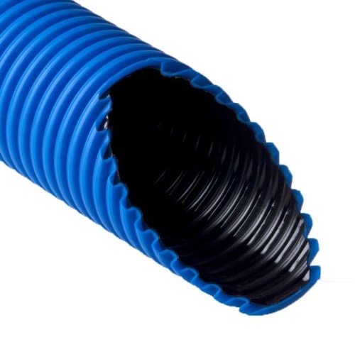 Труба гофрированная двустенная ПНД/ПВД d90/76мм с протяжкой с муфтой и 2 уплотн. кольцами син. (уп.50м) Ruvinil Т2-КЛ0-090С(50)