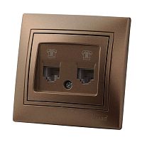 Розетка телефонная 2-м СП Mira RJ11 16А IP20 евро стандарт со вставкой свет. корич. перламутр. | код 701-3131-138 | LEZARD