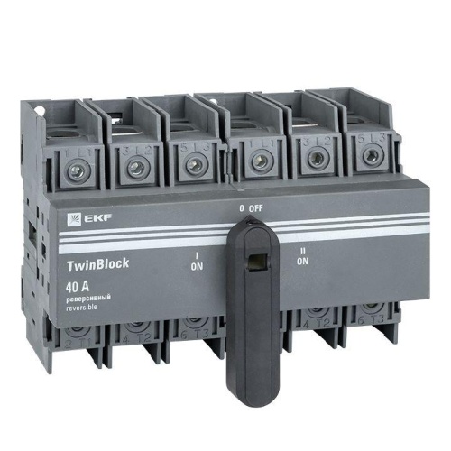 Рубильник 40A 3P реверсивный c рукояткой для прямой установки TwinBlock | код tb-s-40-3p-rev | EKF Рубильник 40A 3P реверсивный c рукояткой для прямой установки TwinBlock | код tb-s-40-3p-rev | EKF