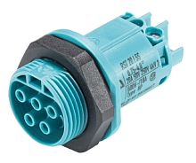Розеточный разъем в панель, М25, IP68(69k), 5 полюсов, винтовая фиксация провода, номинальные характеристики: 250/400V, 20A, цвет контактной вставки: бирюзовый, цвет гайки: черный, серия RST Classic | код 96.051.5053.6 | Wieland