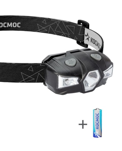 Фонарь налобный 1Вт LED+красн. 1xAA (R6) корпус ABS-пластик регулируемый эласт. ремешок | код KOC517B | КОСМОС