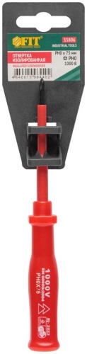 Отвертка изолированная 1000 В, CrV сталь, пластиковая ручка РН0x75 мм | код 55806 | FIT фото 3