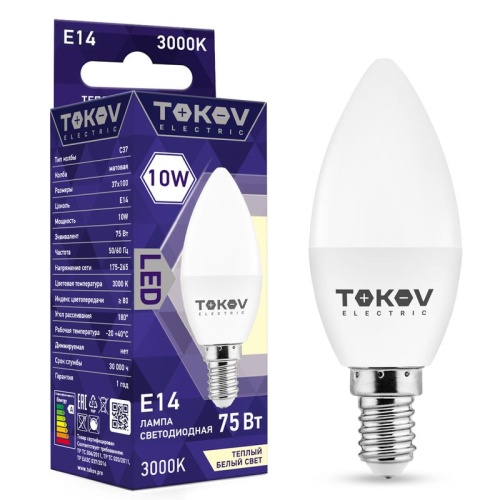 Лампа светодиодная 10Вт С37 3000К Е14 176-264В | код. TKE-C37-E14-10-3K | TOKOV ELECTRIC Лампа светодиодная 10Вт С37 3000К Е14 176-264В | код. TKE-C37-E14-10-3K | TOKOV ELECTRIC