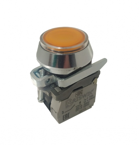 Выключатель Briswik КЕ 171/1м -ЛС 220В желтый 2но+0нз цилиндр с подсветкой IP66 УХЛ2 10А | код aT-EB-6Ai-7422 | Briswik