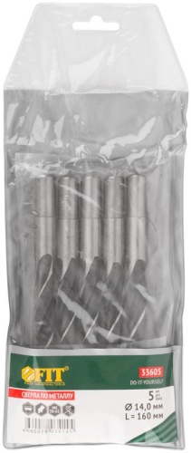 Сверла по металлу HSS черненые 14,0x160 мм (5 шт.) | код 33605 | FIT фото 3