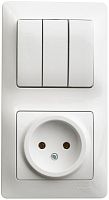 Блок: выключатель 3-клавишный и розетка GLOSSA, скрытый монтаж, белый | код. GSL000176 | Schneider Electric