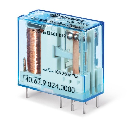 Реле миниатюрное универсальное электромеханич. монтаж на печатную плату или в розетку выводы с шагом 5мм 2CO 10А AgN 24В DC (чувствит.) RTII | код 406270240000 | FINDER