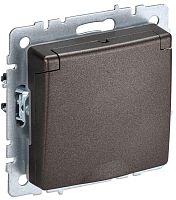 BRITE Розетка 1-местная с заземлением с защитными шторками и крышкой 16А IP20 РСбш10-3-БрТБ темная бронза | код BR-R16-16-K45 | IEK