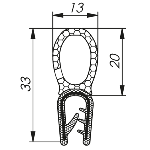 Профиль MCC уплотнительный самофиксирующийся 1,0-2,5mm, 33(20)x13mm, бухта 50m, RAL9005 | код MCC008AB12 | MOREK
