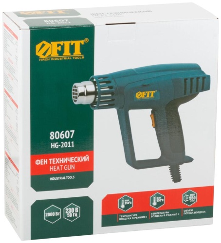 Фен технический 2000Вт; 250/500град.; 250/550 л/мин; рез. накл.; коробка FIT 80607 фото 3