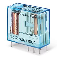 Миниатюрное универсальное электромеханическое реле, монтаж на печатную плату или в розетку, выводы с шагом 5мм, 2CO 10A, контакты AgSnO2, катушка 110В DC, степень защиты RTII | код 406291104000 | FINDER