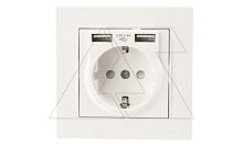 Rita - Розетка 2P+E, с 2хUSB 2,4A (однопостовой монтаж в комплекте с рамкой), белая | код 2220-619-0201 | Mutlusan