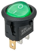 KCD2-101N 12В AC/DC, 1P, 20А, (3с), ON-OFF, черный корпус, зеленая клавиша, c LED подсв., TDM | код SQ0746-0144 | TDM