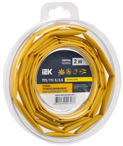 Трубка термоусадочная ТТУ нг-LS 5/2.5 желт. (уп.2м) | код UDR12-005-D25-002-K05-T | IEK Трубка термоусадочная ТТУ нг-LS 5/2.5 желт. (уп.2м) | код UDR12-005-D25-002-K05-T | IEK