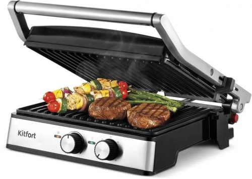 Электрогриль Kitfort КТ-3601 2000Вт серебристый/черный | код 2006283 | KITFORT