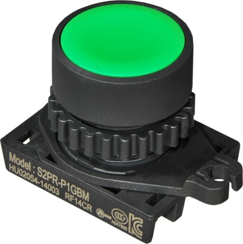 Головка кнопки S2PRU-P3G, зеленая 28мм с самовозвратом под подсветку, монтажное отверстие 22/25мм, без принта | код A8026-A5550001413 | РЕЛЕ И АВТОМАТИКА
