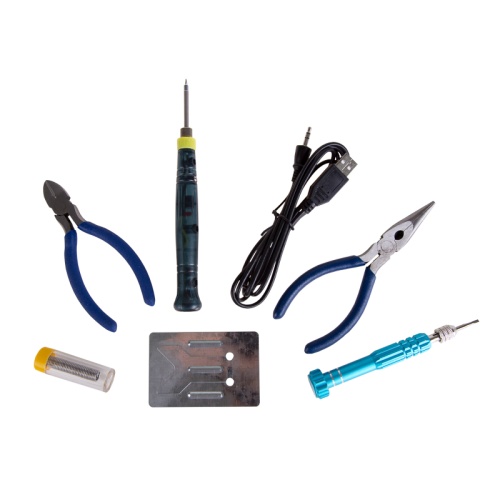 Набор для пайки REXANT (USB паяльник 8 Вт, кусачки, тонкогубцы, подставка, припой, отвертка) | код 12-0168 | REXANT