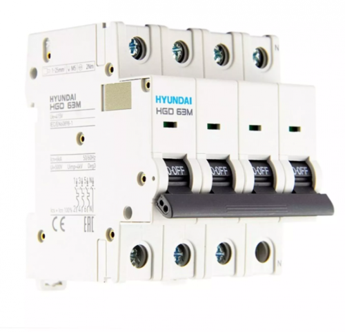 Автоматический выключатель HGD63-M 3NMCS0000C 00016 3 полюса+N, 16А, ток к.з. 6kA, хар-ка С (STANDARD) | код 13.04.000877 | HYUNDAI Автоматический выключатель HGD63-M 3NMCS0000C 00016 3 полюса+N, 16А, ток к.з. 6kA, хар-ка С (STANDARD) | код 13.04.000877 | HYUNDAI