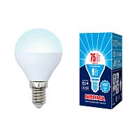 Лампа светодиодная LED-G45-9Вт 4000К E14 FR NR Форма шар, матовая. Серия Norma. Белый свет (4000K). Картон. ТМ Volpe | код UL-00003825 | VOLPE