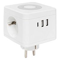 Разветвитель 3-м куб 2 гнезда 2хUSB 2.4А + тип C + ночник | код UBA-CUB-T2-TC | EKF