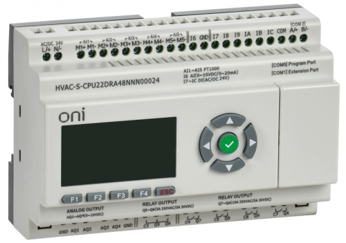 ПЛК HVAC S ЦПУ 6DI 6DO 1AI 5PT 4AO LED дисплей RS485 24В DC Расширяемая версия ONI | код HVAC-S-CPU22DRA48NNN00024 | ONI ПЛК HVAC S ЦПУ 6DI 6DO 1AI 5PT 4AO LED дисплей RS485 24В DC Расширяемая версия ONI | код HVAC-S-CPU22DRA48NNN00024 | ONI