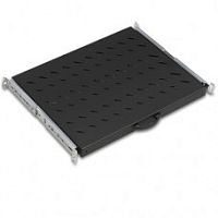 Полка 19., 1U, глубина 370мм, нагрузка 30кг, выдвижная, 4 точки крепления, для щита глубиной 600мм, металл, черный | код LN-RAF-HRK-D600-BL | LANDE