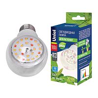 LED-A60-10W/SPFB/E27/CL PLP30WH Лампа светодиодная для растений. Форма A, прозрачная. Спектр для фотосинтеза. Картон. ТМ Uniel