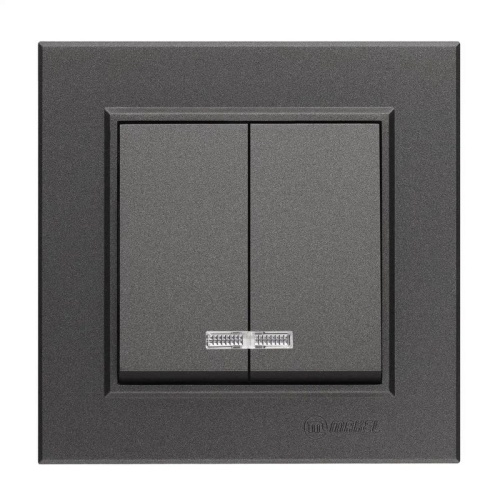 Выключатель 2-кл. СП Karea 10А IP20 дым. металлик с подсветкой Makel 56050023 Выключатель 2-кл. СП Karea 10А IP20 дым. металлик с подсветкой Makel 56050023