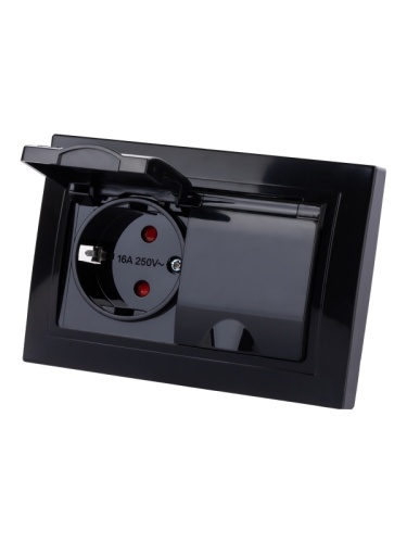 Розетка двойная 2П+З с защ. шт. и крышкой 16А 250В IP44 антрацит Таймыр TDM | код SQ1814-0876 | TDM