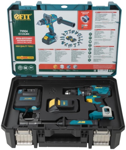 Дрель Шуруповерт Акк. Бесщеточная, 20,0 В, 0-500/2000 об/мин, 100 Нм, Li-Ion 4,0 Ач, 2 ч. рез. накл. кейс | код 79904 | FIT фото 9
