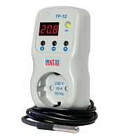 Температурный контроллер ТР - 12-2, 220В 16А терморегулятор в розетку с функцией реле напряжения, 16А датчик снизу 1,8м | код 3425606120-2 | Новатек-Электро