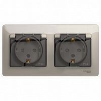 Розетка двухместная GLOSSA, скрытый монтаж, с заземлением, с крышкой, со шторками | код. GSL000947 | Schneider Electric