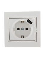 Розетка 1-м СП Мира 16А с з/к + USB разъем бел. LEZARD 701-0202-181