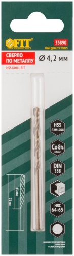 Сверла по металлу HSS с добавкой кобальта 8% Профи ( М42 ) в блистере 4.2х75 мм ( 1 шт.) | код 33890 | FIT фото 3