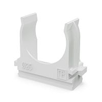 Крепёж-клипса для труб Полистирол белая d25 мм (100шт/1000шт уп/кор) Промрукав | код PR.02725б | ПРОМРУКАВ