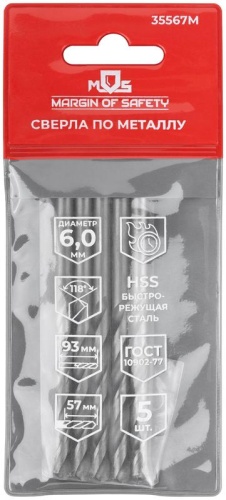 Сверла по металлу HSS, угол заточки 118град, 6,0X93 мм, (5 шт.) | код 35567М | FIT фото 3