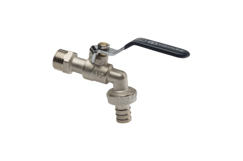 Кран водоразборный со штуцером 1/2' НР ручка никелированный (1323) | код 01323 | AQUALINK Кран водоразборный со штуцером 1/2' НР ручка никелированный (1323) | код 01323 | AQUALINK