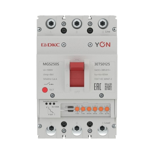Выключатель автоматический в литом корпусе MGS250S 3P 50-125А 50кА с электронным расцепителем ETS YON MGS250S-3ETS0125
