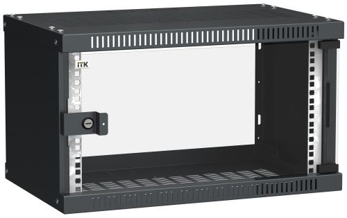 ITK Шкаф настенный LINEA WE 6U 550х350мм дверь стекло черный | код LWE5-06U53-GF | IEK ITK Шкаф настенный LINEA WE 6U 550х350мм дверь стекло черный | код LWE5-06U53-GF | IEK
