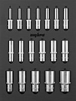 OMT18STE Набор головок торцевых глубоких 1/2 DR в EVA ложементе 280х375 мм, 18 предметов | код OMT18STE | Ombra